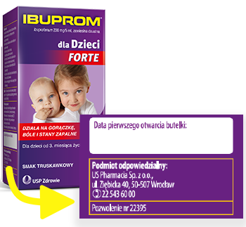 Ibuprom dla dzieci Forte ma na lewym boku kartonika specjalne pole do wpisania daty pierwszego otwarcia zawiesiny